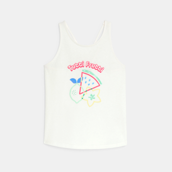 قميص داخلي عليه نقوش مطبوعة وتطريز أبيض اللون للفتيات